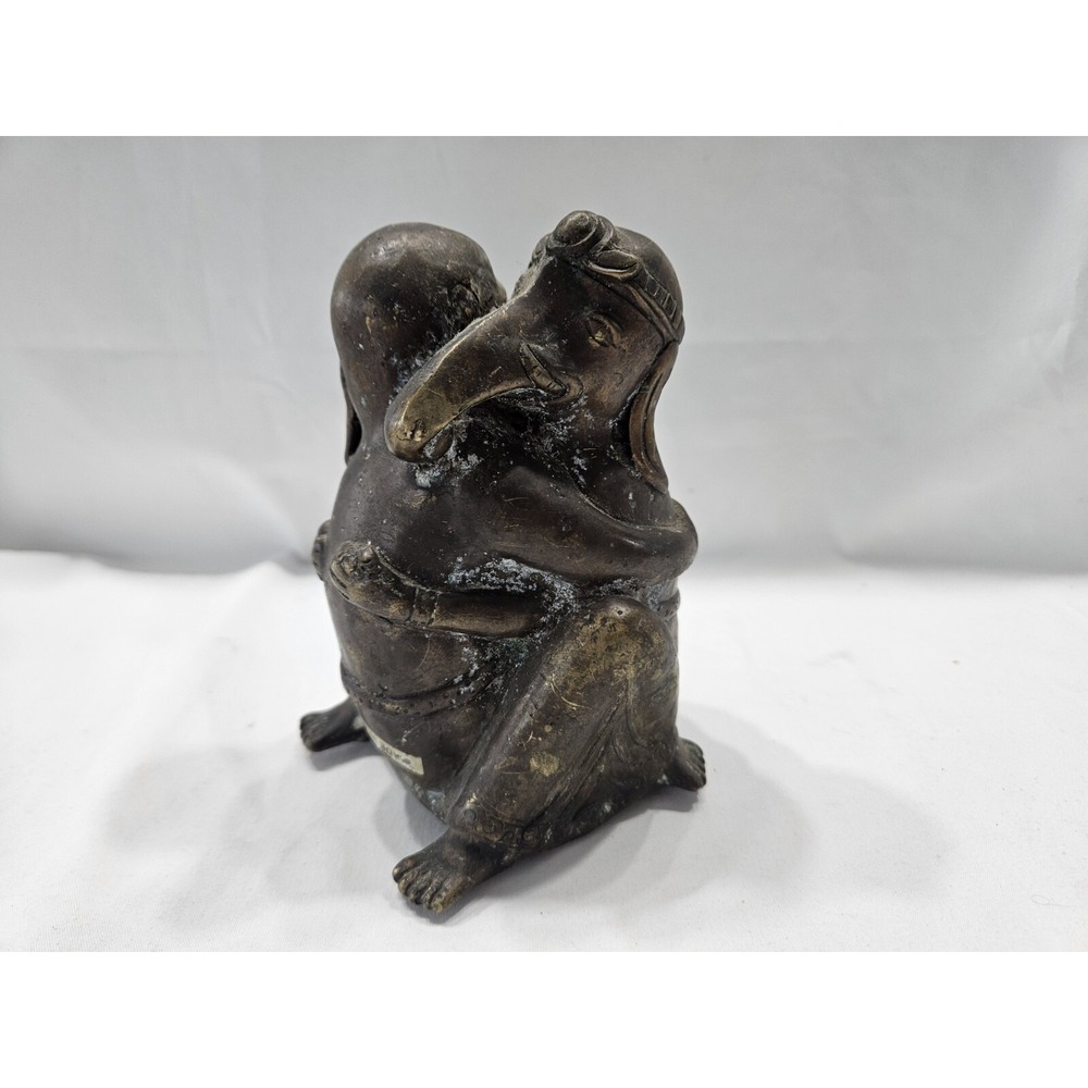 Brass Pair Ganesha: Elephant Headed God Statue Blessing Seated Ganpati Sculpture